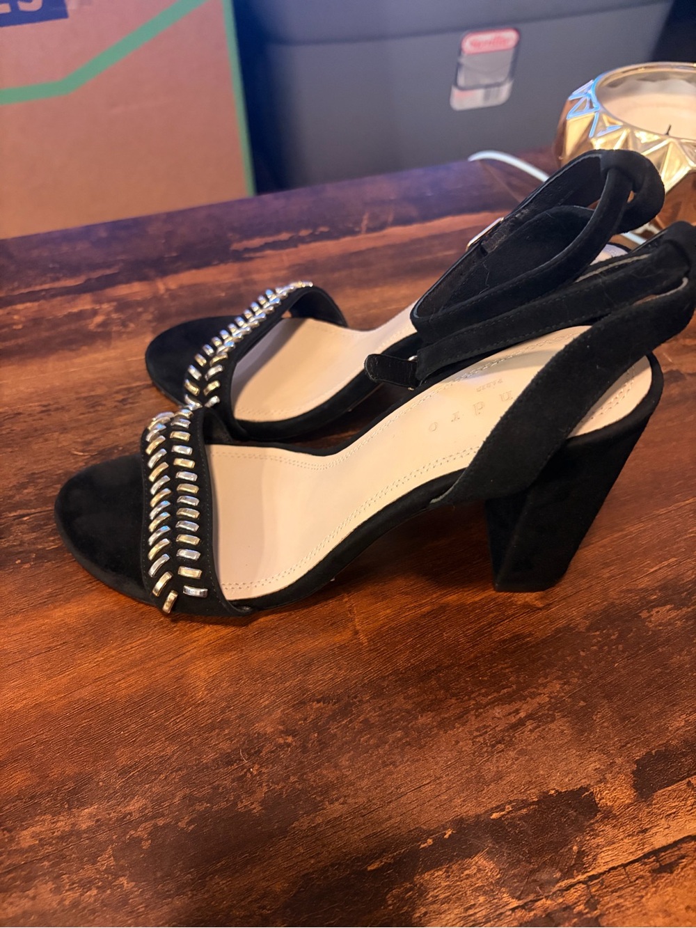 Sandro Gina Black Suede Studded Block Heel Sandals EU 38 - Picture 6 of 7